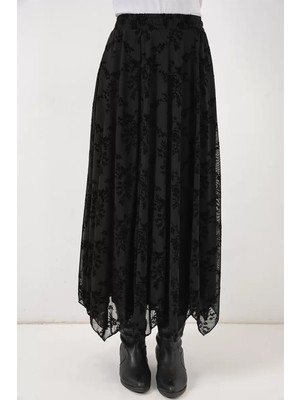 Efnaz Style Kadın Desenli Siyah Etek