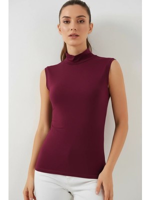 Efnaz Style Kadın Balıkçı Yaka Kolsuz Viskon Bordo Body