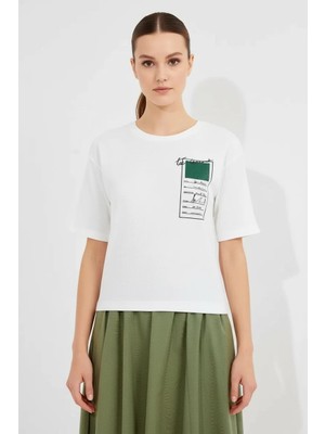 Efnaz Style Kadın Yuvarlak Yaka Basic Baskılı Yeşil Tişört
