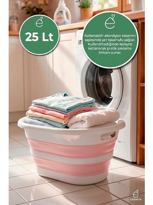 Evonita Katlanabilir Çamaşır Leğeni 25 Lt Akordiyon Sepet Yer Kaplamaz Katlanır Banyo Organizer