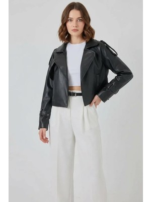 Efnaz Style Kadın Geniş Yaka Oversize Siyah Ceket