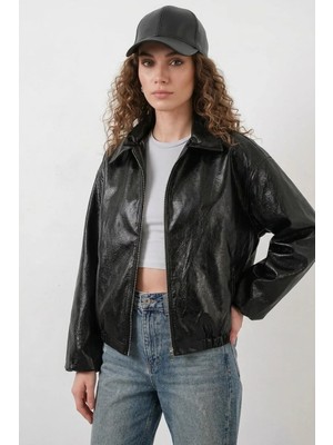 Efnaz Style Kadın Klasik Yaka Oversize Siyah Ceket