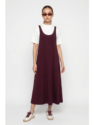 Efnaz Style Kadın Askılı A Kesim Maxi Mürdüm Elbise