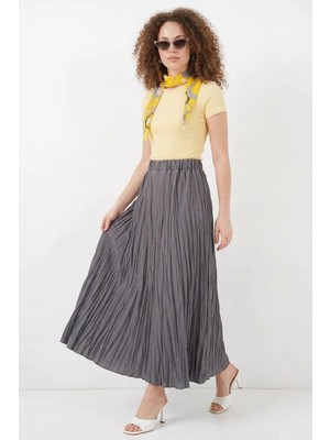 Efnaz Style Kadın Kırışık Antrasit Etek