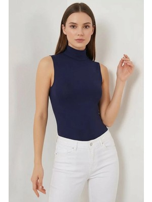 Efnaz Style Kadın Balıkçı Yaka Kolsuz Viskon Lacivert Body