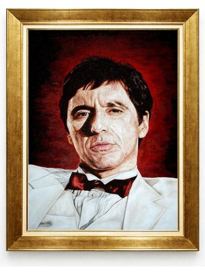 Tablore Al Pacino Scarface Altın Çerçeveli Tablo Sinema Film Temalı Karizmatik Ofis ve Erkek Odası Duvar Tablosu