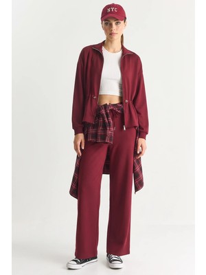 Efnaz Style Kadın Yumuşak Dokulu Bel Ayarlamalı Modal Bordo Takım