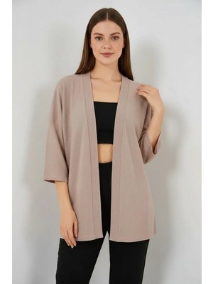 Efnaz Style Kadın Gömlek Yaka Dökümlü Kol Bej Kimono