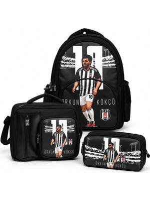 Beşiktaş Lisanslı Orkun Kökçü 10 Numara 3'lü Okul Çantası Seti - Okul Çantası, Beslenme Çantası ve Kalem Çantası