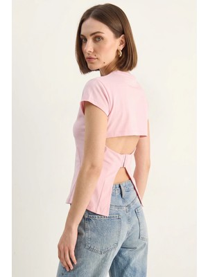 Efnaz Style Kadın Sırtı Metal Kopçalı Yırtmaç Detaylı Pamuk Korse Top Toz Pembe