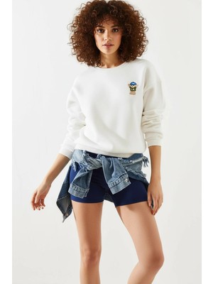 Efnaz Style Kadın Nakışlı Iplik Ekru Sweatshirt
