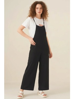 Efnaz Style Kadın Askılı Siyah Tulum
