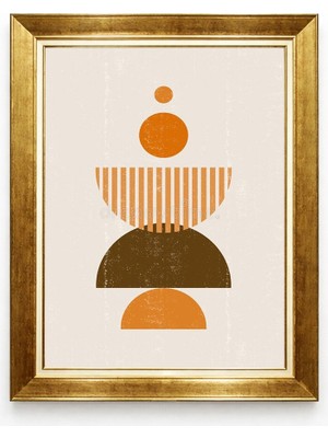 Tablore Boho Geometrik Denge Motifli Altın Çerçeveli Kanvas Tablo Minimalist Iskandinav Duvar Tablosu