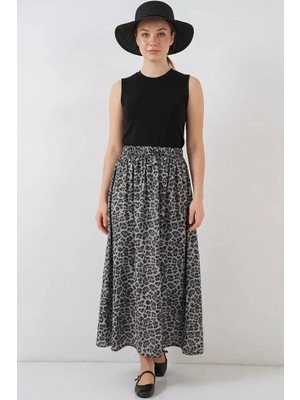 Efnaz Style Kadın Leopar Desenli Antrasit Etek