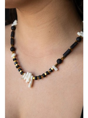 Serenite Collection Ivoire Lav ve Hematit Taşı Kolye