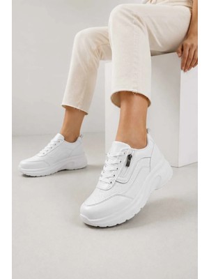Slipcat Kadın, Günlük, 6 cm Kalın Tabanlı, Fermuar Görünümlü, Şık Spor Ayakkabı Sneakers