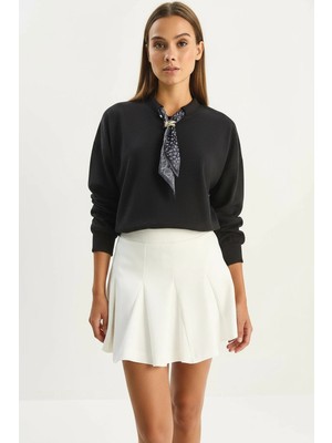 Efnaz Style Kadın Fular Detaylı Pamuklu Siyah Sweatshirt