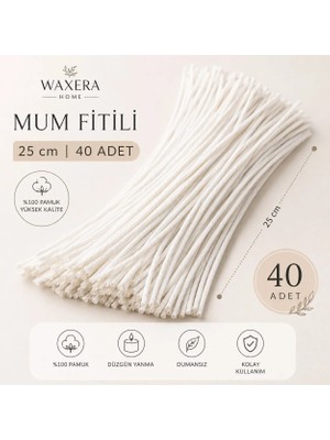 Waxera Home Mumlanmış Hazır Mum Fitili – 25 cm | 40 Adet