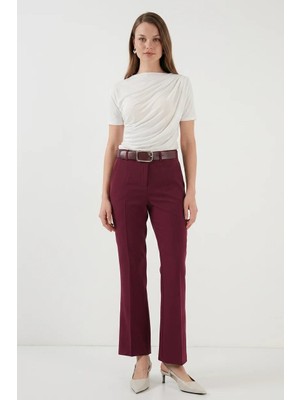 Efnaz Style Kadın Kemerli Bordo Pantolon