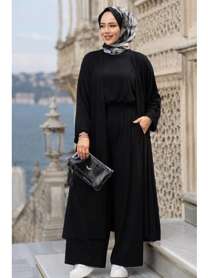 Hafsa Mina Üçlü Penye Takım Siyah HM2954