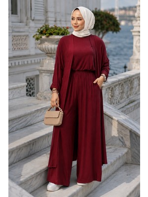 Hafsa Mina Üçlü Penye Takım Bordo HM2954