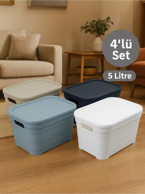 St. Morritz 4'lü Set Çok Amaçlı Renkli Kutu Kapaklı Ofis Organizeri 4x5 Litre