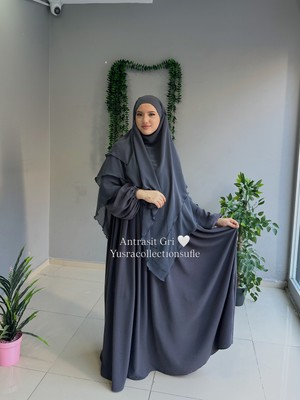 Yüsra Collection Tesettür Ayrobin Elbise ve Uzun Boy 3 Katlı Sufle 2'li Takım