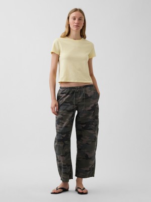 Gap Kadın Kamuflaj Mid Rise Twill Easy Barrel Utility Pantolon