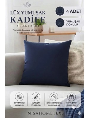 Nisahometeks 4 Adet Lacivert Yumuşak Dokulu Kadife Salon Kırlent Kılıfı & Yastık Kılıfı 45 x 45 cm (Fermuarlı )