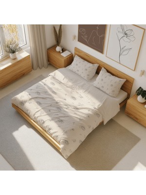 Luvis Store Minimal Flora - Çiçek Desenli Çift Kişilik Hibrit Nevresim Takımı - Çarşaflı