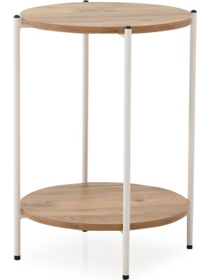 Sehpol Yuvarlak Tablalı Iki Katlı Sehpa Q42X60 cm Beyaz Atlantik Çam