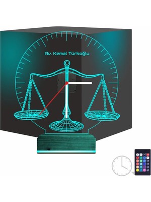 Luvivia Avukat Hediye Terazi Hukuk Tema Kişiye Özel Saatli 3D Lamba - Masa Gece Lambası