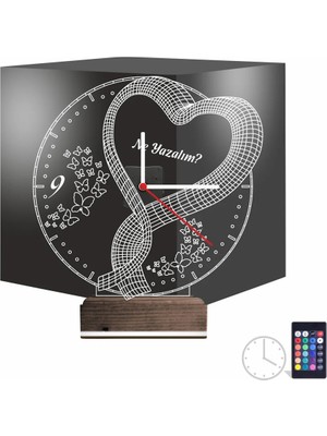 Luvivia Sevgiliye Hediye Kalp Tasarım Kişiye Özel Saatli 3D Lamba - Masa Gece Lambası