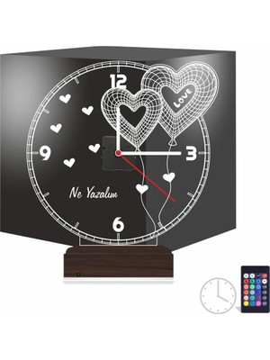 Luvivia Sevgiliye Hediye Kalp V2 Kişiye Özel Saatli 3D Lamba - Masa Gece Lambası