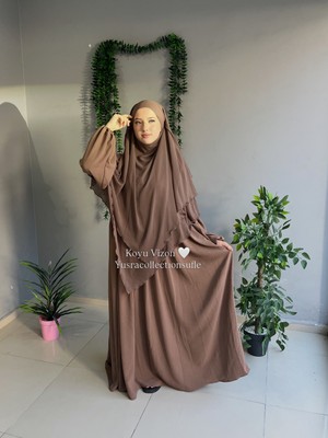 Yüsra Collection Tesettür Ayrobin Elbise ve Uzun Boy 3 Katlı Sufle 2'li Takım