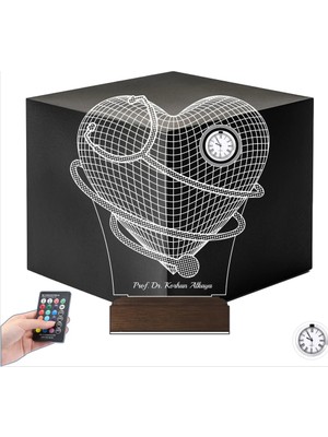 Luvivia Doktor Hediye Kalp Cerrah Steteskop Kişiye Özel Metal Saatli 3D Lamba - Masa Gece Lambası