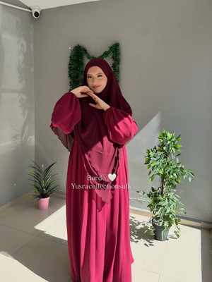 Yüsra Collection Tesettür Ayrobin Elbise ve Uzun Boy 3 Katlı Sufle 2'li Takım