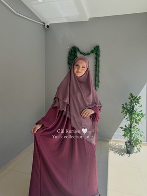 Yüsra Collection Tesettür Ayrobin Elbise ve Uzun Boy 3 Katlı Sufle 2'li Takım