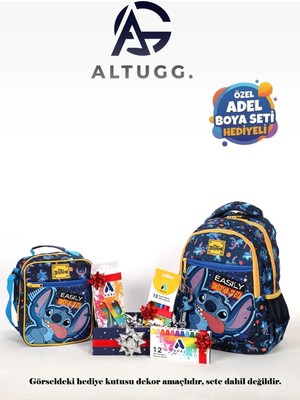 Stitch Okul Çantası Seti - Ilkokul Sırt Çantası, Beslenme Çantası ve Adel Boya Seti Hediyeli