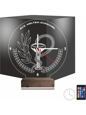 Luvivia Eczane Eczacı Hediye Kişiye Özel Saatli 3D Lamba - Masa Gece Lambası