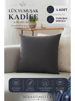 Nisahometeks 4 Adet Antrasit Yumuşak Dokulu Kadife Salon Kırlent Kılıfı & Yastık Kılıfı 45 x 45 cm (Fermuarlı )