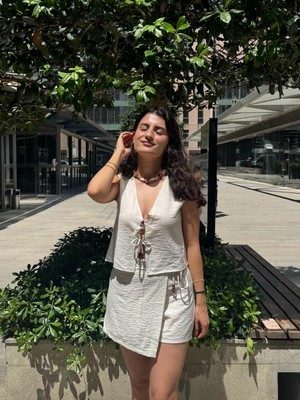 Cherie Style Kadın Bağcık Detaylı Dokulu Şort Etek