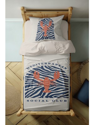Luvis Store Mediterranean Social Club - Istakoz Desenli Tek Kişilik Hibrit Nevresim Takımı - Çarşafsız
