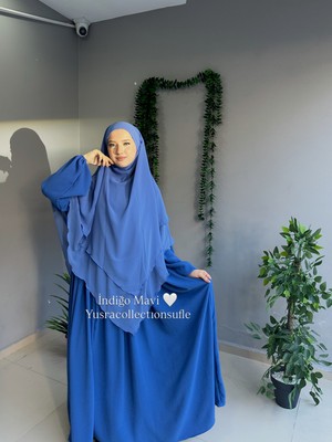 Yüsra Collection Tesettür Ayrobin Elbise ve Uzun Boy 3 Katlı Sufle 2'li Takım