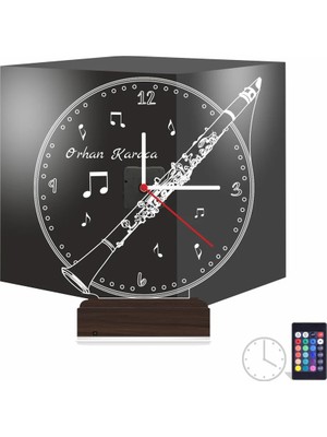 Luvivia Klarnet Enstrüman Müzik Nota Kişiye Özel Saatli 3D Lamba - Masa Gece Lambası