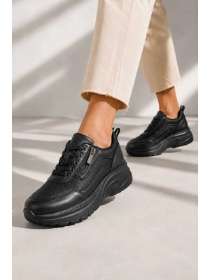 Slipcat Kadın, Günlük, 6 cm Kalın Tabanlı, Fermuar Görünümlü, Şık Spor Ayakkabı Sneakers