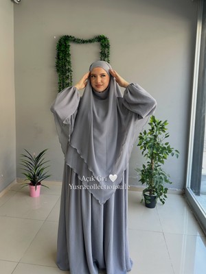 Yüsra Collection Tesettür Ayrobin Elbise ve Uzun Boy 3 Katlı Sufle 2'li Takım