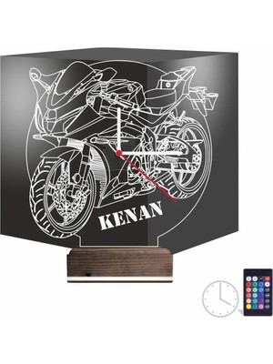 Luvivia Motorsiklet Motor V2 Kişiye Özel Saatli 3D Lamba - Masa Gece Lambası