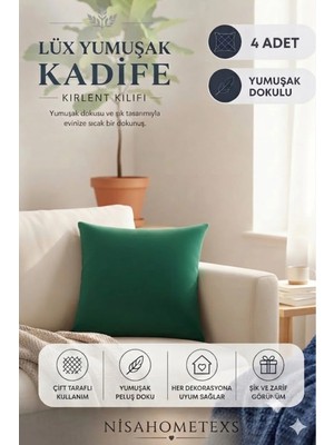 Nisahometeks 4 Adet Yeşil Yumuşak Dokulu Kadife Salon Kırlent Kılıfı & Yastık Kılıfı 45 x 45 cm (Fermuarlı )