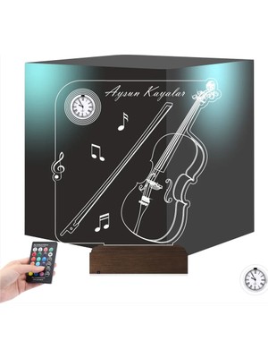 Luvivia Keman Müzik Nota Müzisyen Hediye Kişiye Özel Metal Saatli 3D Lamba - Masa Gece Lambası